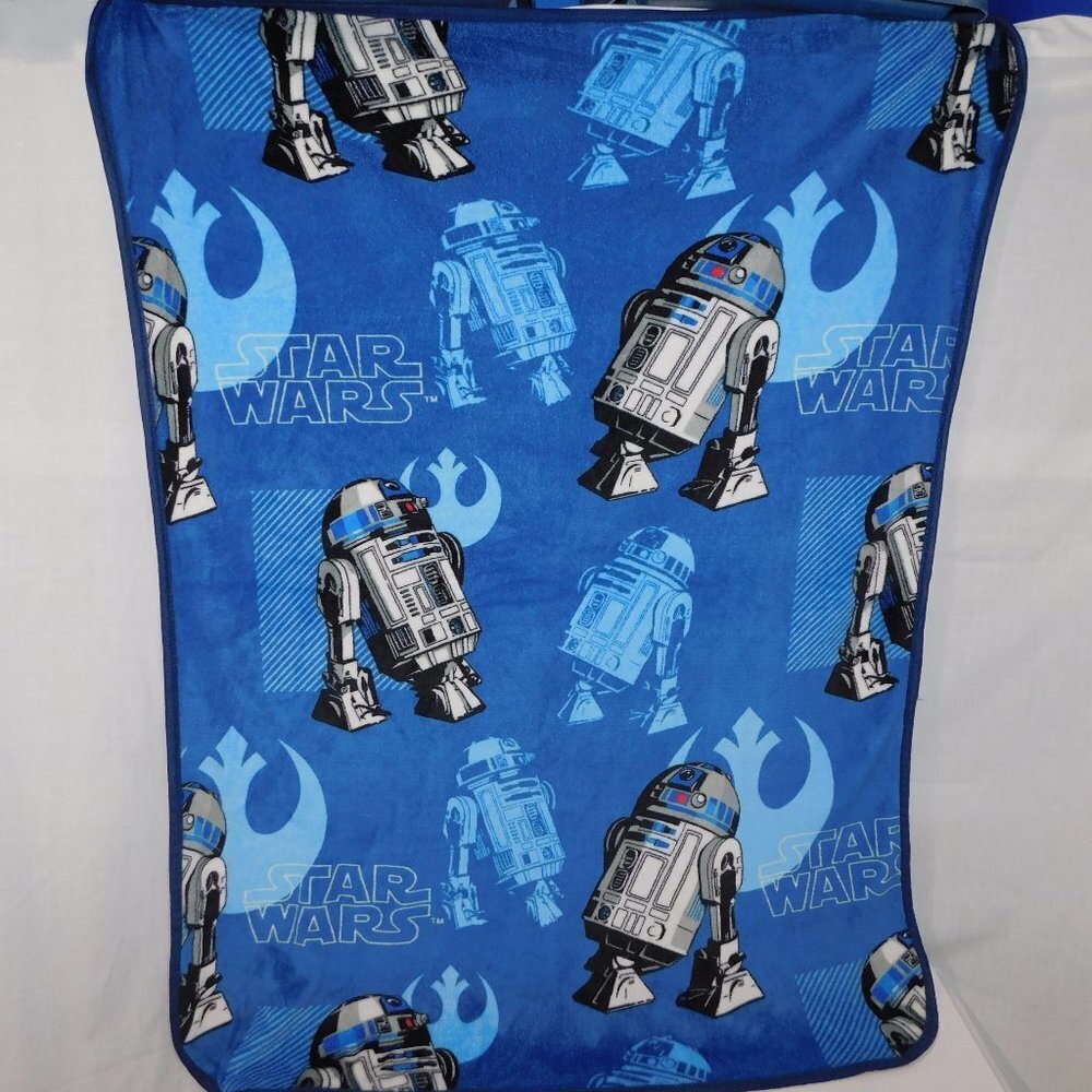 Star Wars R2D2 Fleece Throw Blanket Blue Youth Kids light 42" x 48"